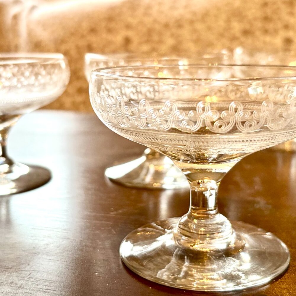 Fostoria Cloverleaf Etched Sherbets | Set of 3 | Antique Paneled Glass - Picture 5 of 7
